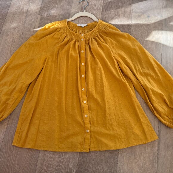 Madewell Yellow Floral Embroidered Smocked-Neck Raglan Balloon Sleeve Women's M - Picture 7 of 15